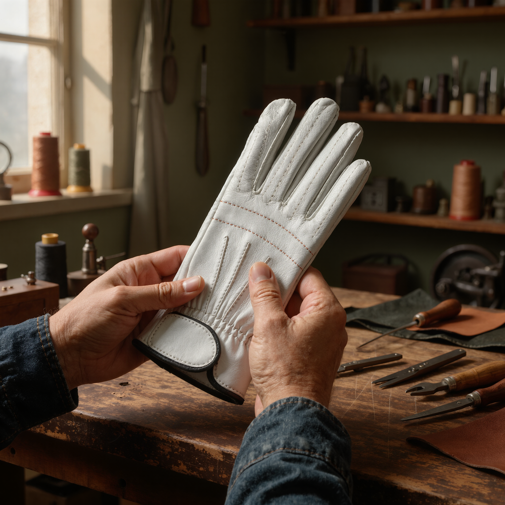 A GolfingFam glove being shaped by hand at the workbench