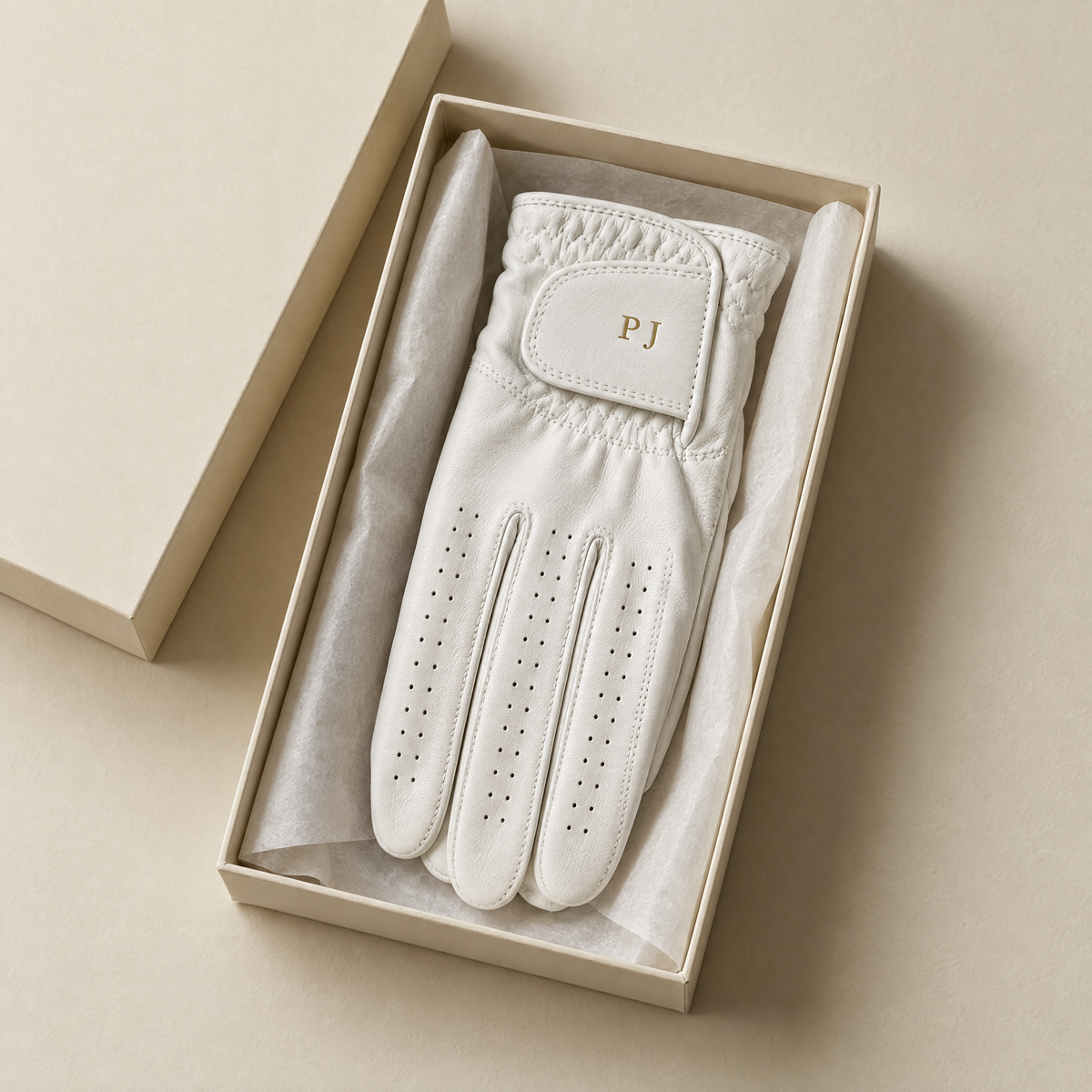 The glove folded in its presentation box